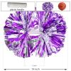 2 Pack Cheerleading Pom Poms with Handle, Metallic Foil Cheer Pom Poms, Cheerleader Pom Poms for Sports Party Dance Team Cheering Squad Spirit Kids Adult, Purple and Silver view 3