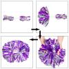2 Pack Cheerleading Pom Poms with Handle, Metallic Foil Cheer Pom Poms, Cheerleader Pom Poms for Sports Party Dance Team Cheering Squad Spirit Kids Adult, Purple and Silver view 4