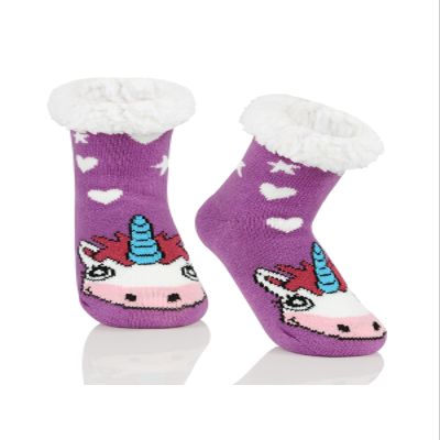 Century Star Slipper Socks for Boys Girls Fuzzy Warm Fleece Lined Socks with Grippers Kids Toddler Cute Animal Christmas Socks Unicorn 6-8 Years