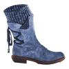 oiangi Womens Mid-calf Snow Boots Fashion Back Strap Woolen Yarn Elastic Round Toe Square Heel Slip-On Boots Winter Outdoor Warm Casual Shoes view 1