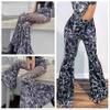 Womens High Waist Rave Mesh Sheer Pants Flared Bell Bottom Pants for Rave Festival Dance Clubwear view 2