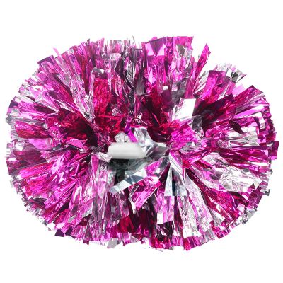 2 Pack Cheerleading Pom Poms with Handle, Metallic Foil Cheer Pom Poms, Cheerleader Pom Poms for Sports Party Dance Team Cheering Squad Spirit Kids Adult, Rose and Silver