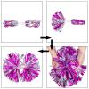 2 Pack Cheerleading Pom Poms with Handle, Metallic Foil Cheer Pom Poms, Cheerleader Pom Poms for Sports Party Dance Team Cheering Squad Spirit Kids Adult, Rose and Silver view 3