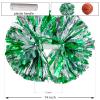 2 Pack Cheerleading Pom Poms with Handle, Metallic Foil Cheer Pom Poms, Cheerleader Pom Poms for Sports Party Dance Team Cheering Squad Spirit Kids Adult, Green and Silver view 4