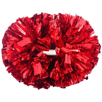 2 Pack Cheerleading Pom Poms with Handle, Metallic Foil Cheer Pom Poms, Cheerleader Pom Poms for Sports Party Dance Team Cheering Squad Spirit Kids Adult, Red