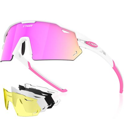 X-TIGER Polarized Cycling Glasses with 5 Interchangeable Lenses,MTB Biking Baseball Running Sports Sunglasses for Men Women