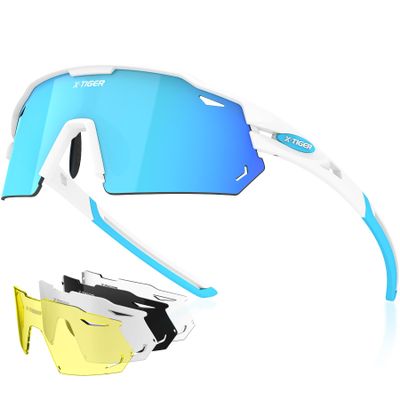 X-TIGER Polarized Cycling Glasses with 5 Interchangeable Lenses,MTB Biking Baseball Running Sports Sunglasses for Men Women