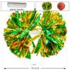 2 Pack Cheerleading Pom Poms with Handle, Metallic Foil Cheer Pom Poms, Cheerleader Pom Poms for Sports Party Dance Team Cheering Squad Spirit Kids Adult, Green and Gold view 3