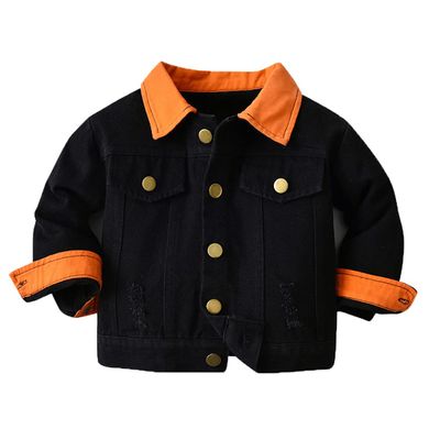 Autumn Winter Kids Boys Girls Denim Jacket Coats Toddler Long Sleeve Ripped Outerwear Tops Orange 3T