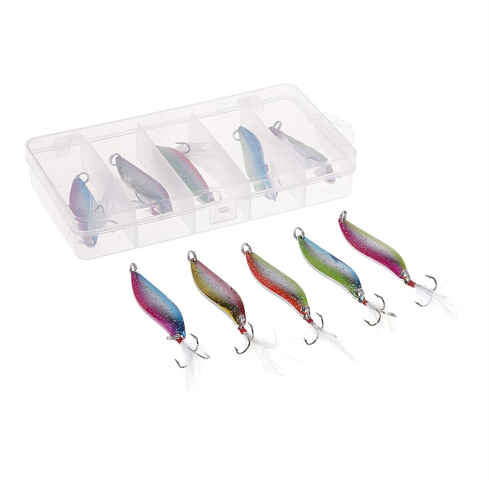 HangFuture 10x Spoon Fishing Lure Trout Lure Paillette Hard Bait Wobblers Sequins Baits Fishing Lures for Fishing(14g)