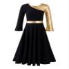 Agoky Kids Girls Metallic Praise Dance Dress Full Length Liturgical Worship Ruffle Hem Long Sleeve Lyrical Dancewear Black 8 Years view 1