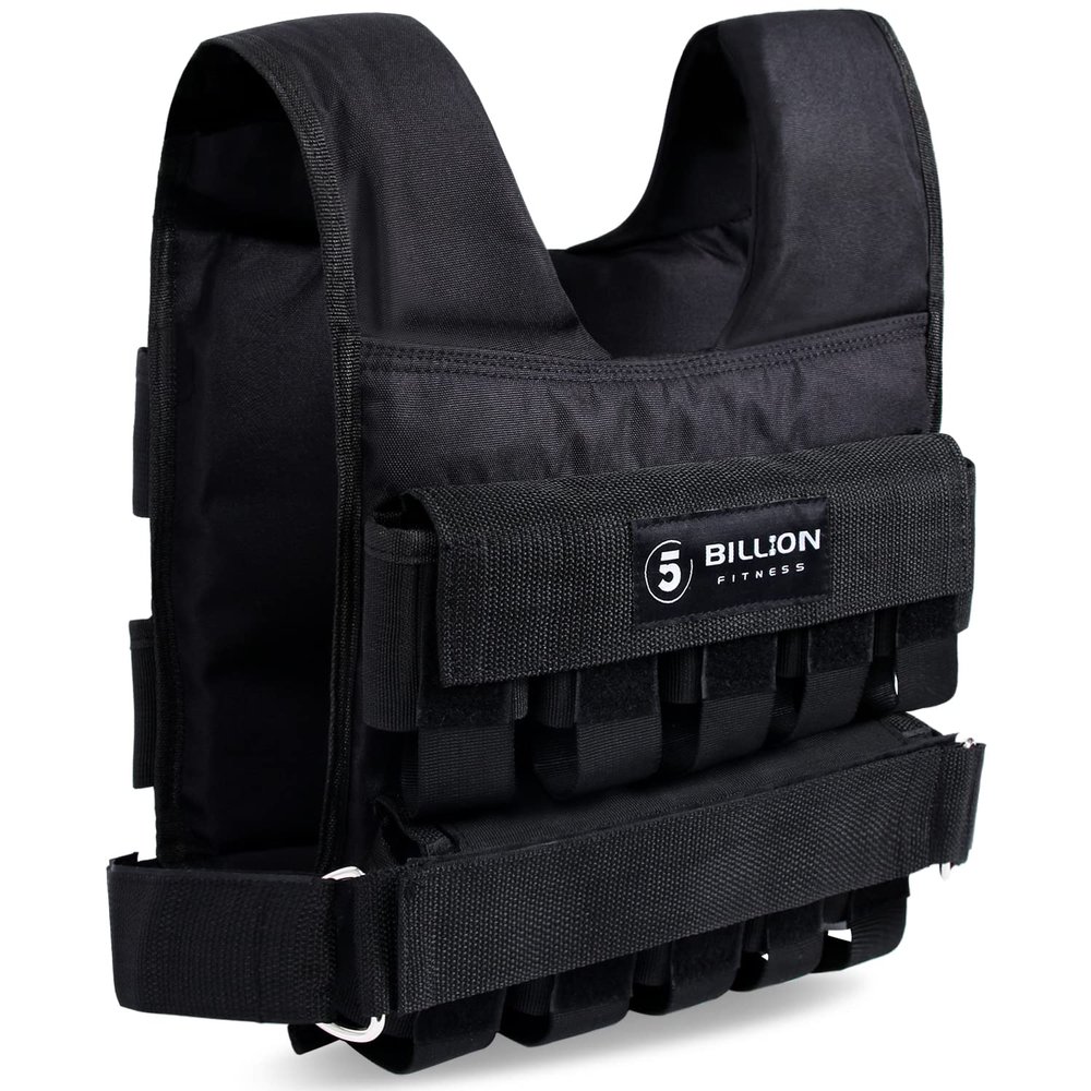 Adjustable Weighted Vest 0-44lbs,5BILLION Weight Vest with Solid Bar Weights,Body Weight Vest for Men Women,Strength Training Workout Vest for Running Pushups Squats,Pockets On the Back and Front