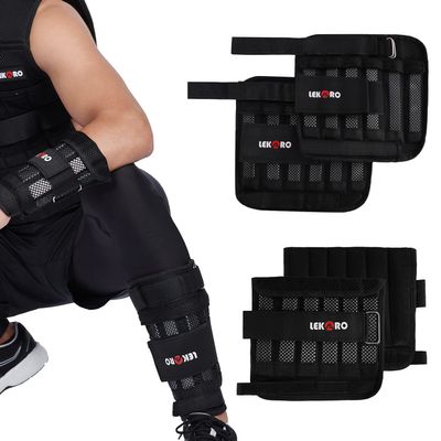 LEKRO Adjustable Arm Weights and Leg Weights Set Products, Ankle Weights, Wrist Weights with Removable Weight, Weight Straps for Fitness, for Walking, Jogging, Gymnastics, Aerobics, 2Pair 2 Pack