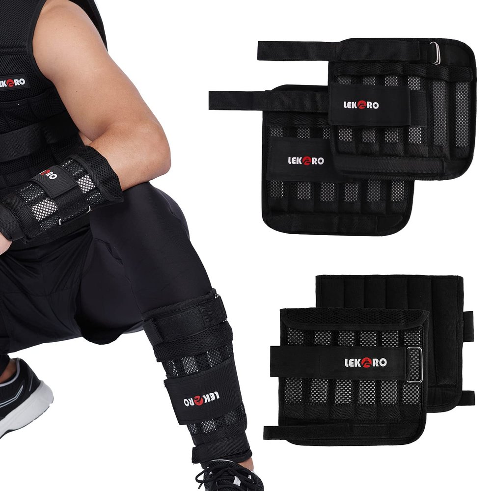 LEKRO Adjustable Arm Weights and Leg Weights Set Products, Ankle Weights, Wrist Weights with Removable Weight, Weight Straps for Fitness, for Walking, Jogging, Gymnastics, Aerobics, 2Pair 2 Pack