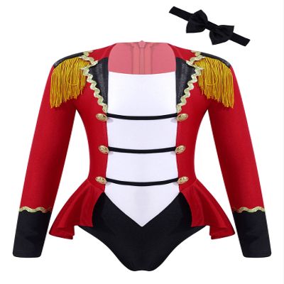 Agoky Girls Circus Ringleader Costume Long Sleeve Button Ringmaster Jumpsuit Tassel Dance Leotard Halloween Fancy Dress Up Red 14 Years