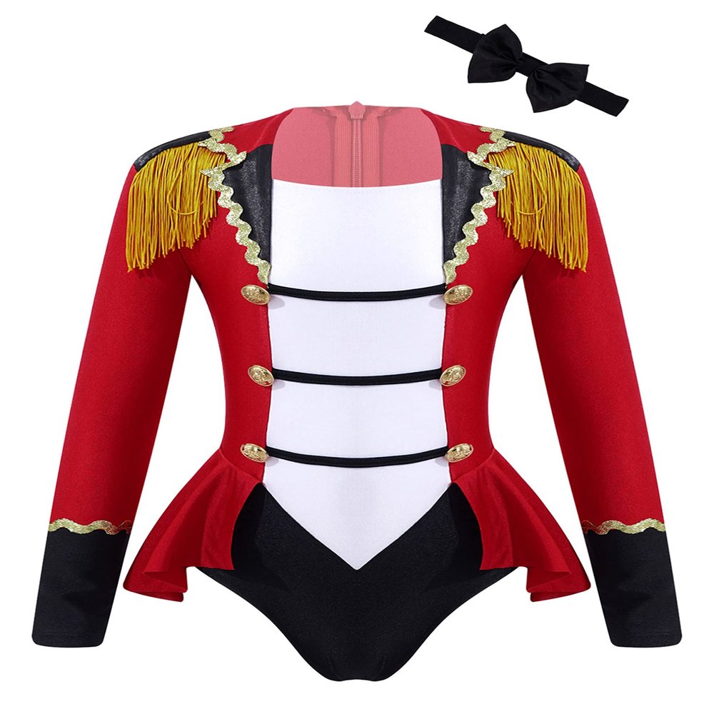 Agoky Girls Circus Ringleader Costume Long Sleeve Button Ringmaster Jumpsuit Tassel Dance Leotard Halloween Fancy Dress Up Red 14 Years