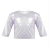 FEESHOW Kids Girls Shiny Metallic T-Shirt Long Sleeve Loose T-Shirt for Stage Performance Costume Jazz Hip Hop Dancewear Silver 7-8 Years view 1