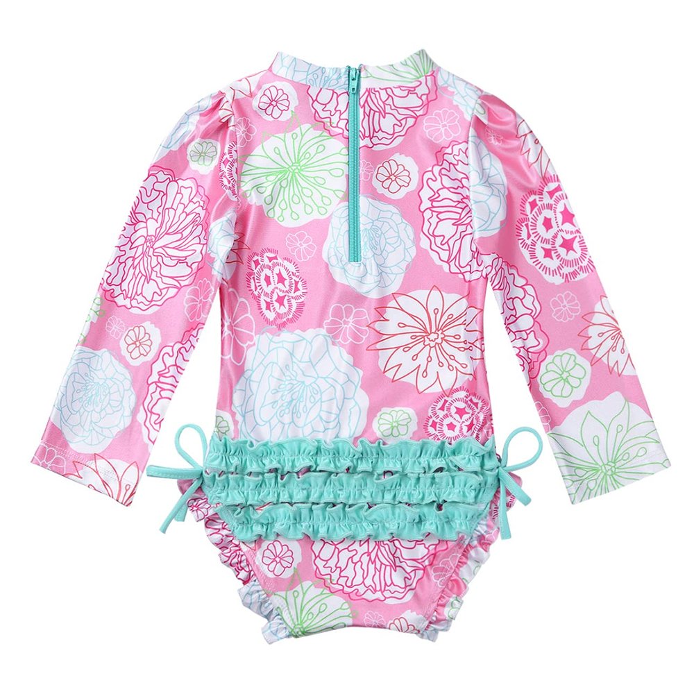 Yihuimin 0-24M Infant Baby Girls One-Piece Swimsuit Floral Printed Swimwear Ruffle Bathing Suit Rash Guard Pink 18-24 Months