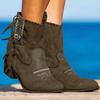 Bcshiye Women's Casual Ankle Boots Flat Winter Chunky Heel Fringed Western Boots Pointed Toe Anckle Boots Riding Boots view 4