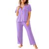 Avidlove Women Pajamas Set Notch Collar Soft Sleepwear Pjs Short Sleeve Button Down Nightwear with Long Pants view 1