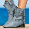 Bcshiye Women's Casual Ankle Boots Flat Winter Chunky Heel Fringed Western Boots Pointed Toe Anckle Boots Riding Boots view 2