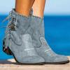 Bcshiye Women's Casual Ankle Boots Flat Winter Chunky Heel Fringed Western Boots Pointed Toe Anckle Boots Riding Boots view 3