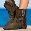 Bcshiye Women's Casual Ankle Boots Flat Winter Chunky Heel Fringed Western Boots Pointed Toe Anckle Boots Riding Boots view 3