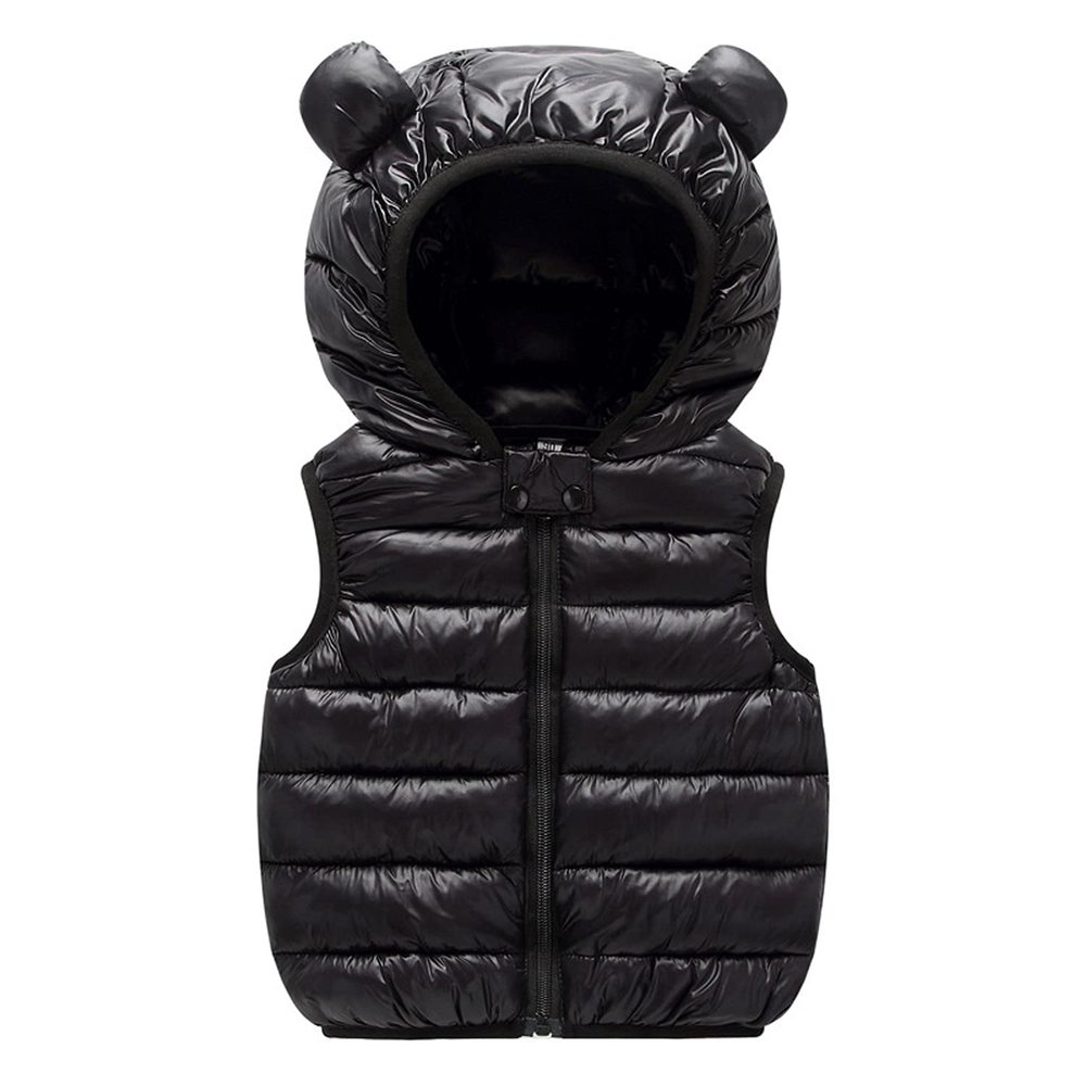 EISHOW Little Baby Girls Boys Warm Sleeveless Waistcoat Cute Hooded Puffer Vest Winter Lightweight Zipper Down Jacket Outwear (Black,18-24 Months,18 Months,24 Months)