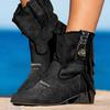 Bcshiye Women's Casual Ankle Boots Flat Winter Chunky Heel Fringed Western Boots Pointed Toe Anckle Boots Riding Boots view 3