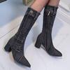 Bcshiye Women's Denim Thigh High Pointy Toe Chunky Heel Boots Side Zipper Knee High Denim Boots Cowboy Boots for Women view 2