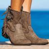 Bcshiye Women's Casual Ankle Boots Flat Winter Chunky Heel Fringed Western Boots Pointed Toe Anckle Boots Riding Boots view 3