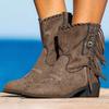Bcshiye Women's Casual Ankle Boots Flat Winter Chunky Heel Fringed Western Boots Pointed Toe Anckle Boots Riding Boots view 4