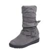 oiangi Womens Winter Boots Fashion Double Buckle Strap Round Toe Platform Slip on Mid Calf Boots Comfortable Suede Outdoor Flat Non-slip Casual Shoes view 1