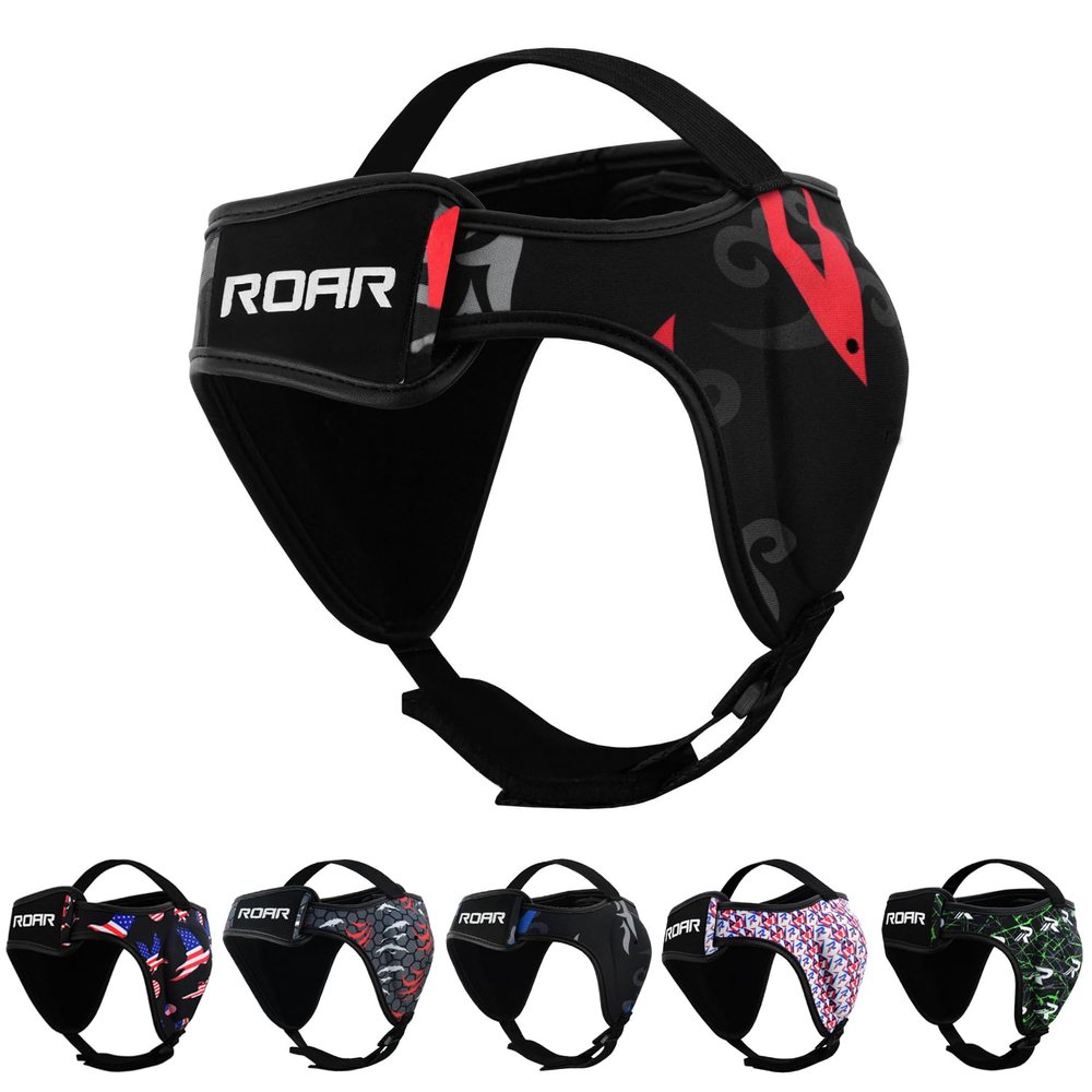 ROAR-INT Wrestling Headgear Men BJJ Ear Guard Protection MMA Grappling Cauliflower Helmet (Eagle-Red, One-Size)