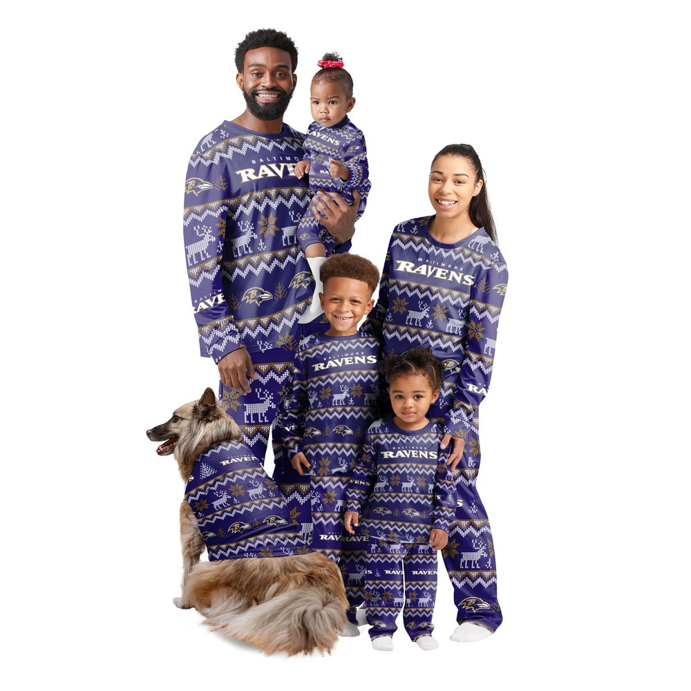 Baltimore Ravens NFL Ugly Pattern Family Holiday Pajamas - Dog Sweater - S