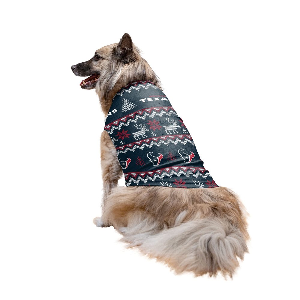 FOCO Houston Texans NFL Ugly Pattern Family Holiday Pajamas - Dog Sweater - S
