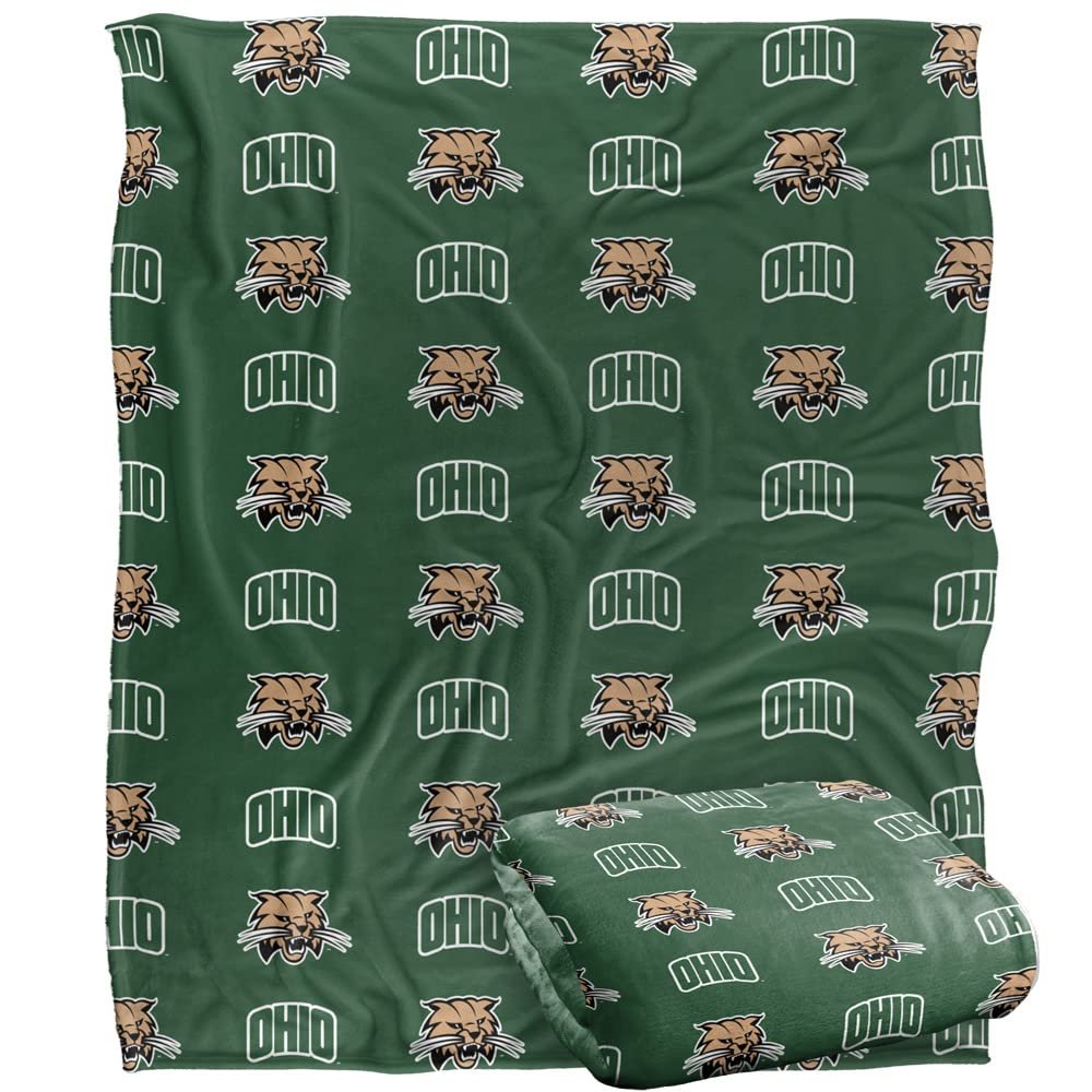 Ohio University Bobcats Blanket, 50"x60" Logo Pattern, Silky Touch Super Soft Throw