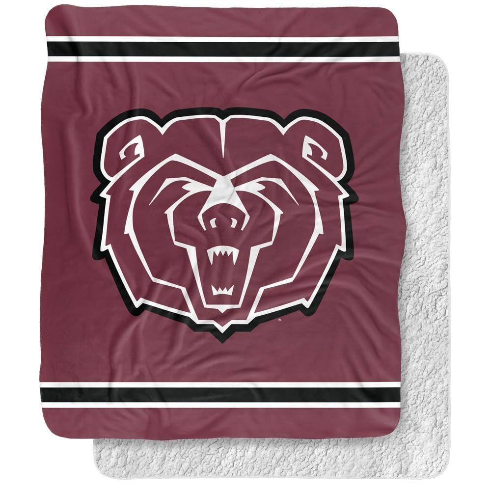 Missouri State University Blanket, 50"x60" Primary Logo Stripes Silky Touch Sherpa Back Super Soft Throw Blanket