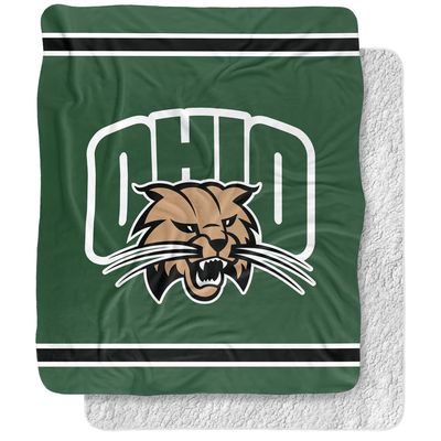 Ohio University Blanket, 50"x60" Primary Logo Stripes Silky Touch Sherpa Back Super Soft Throw Blanket