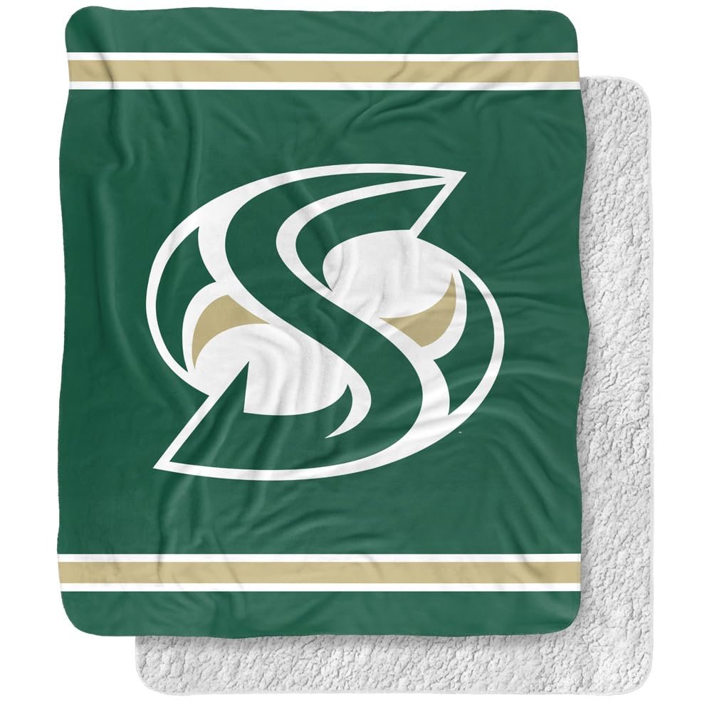 Sacramento State University Blanket, 50"x60" Primary Logo Stripes Silky Touch Sherpa Back Super Soft Throw Blanket