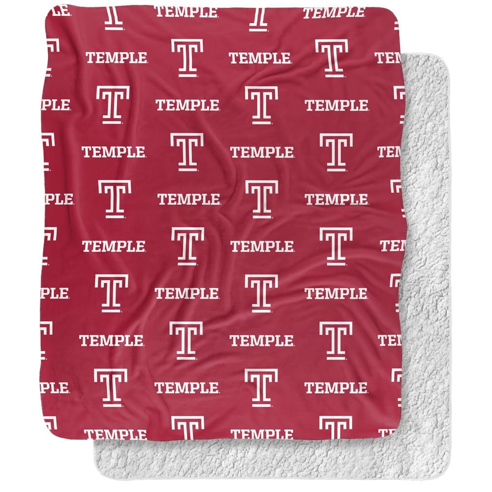 Temple University Blanket, 50"x60" Logo Pattern Silky Touch Sherpa Back Super Soft Throw Blanket