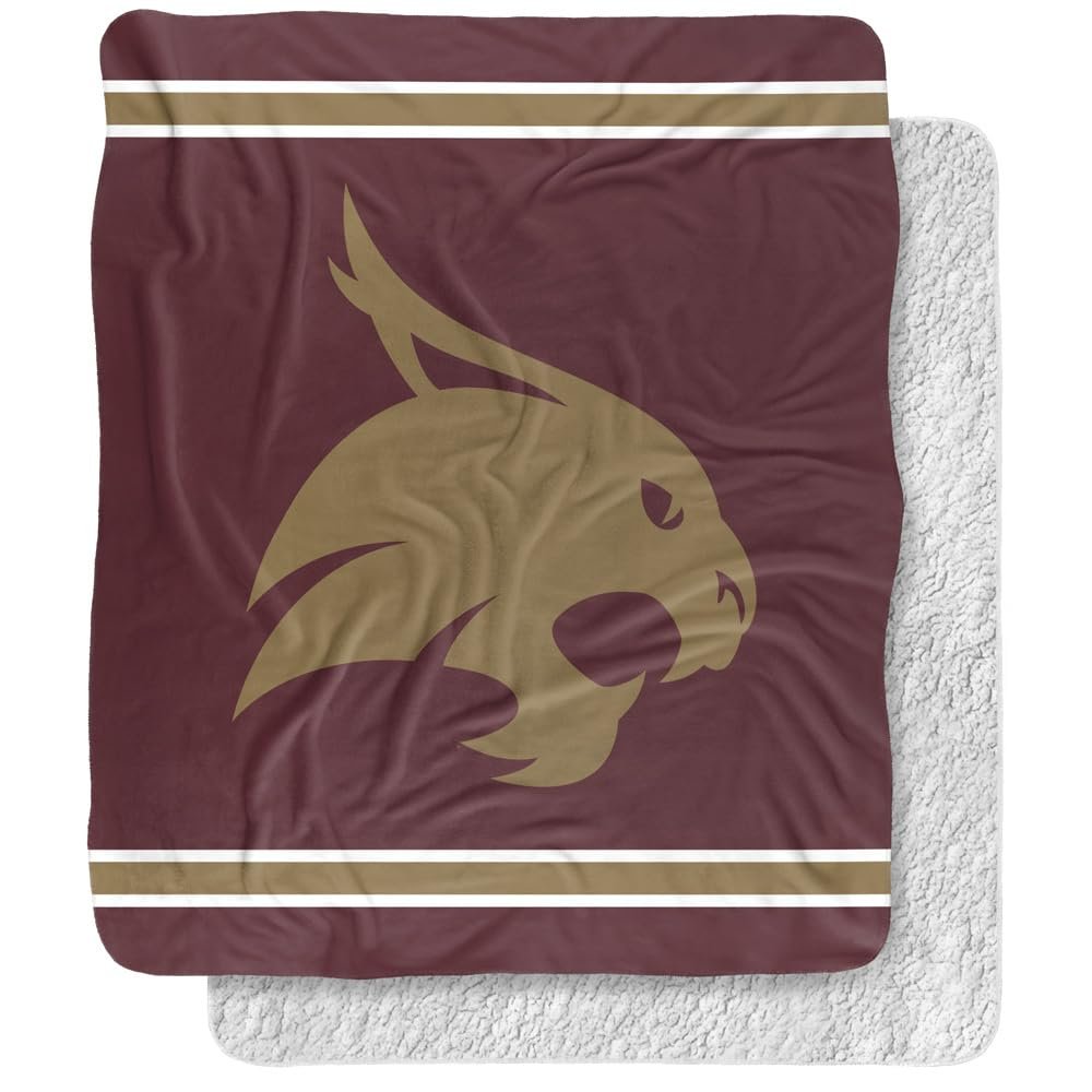 Texas State University Blanket, 50"x60" Primary Logo Stripes Silky Touch Sherpa Back Super Soft Throw Blanket