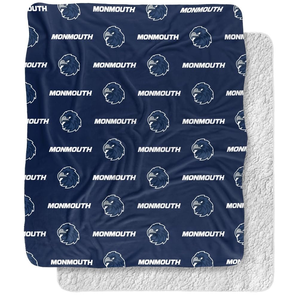 Monmouth University Blanket, 50"x60" Logo Pattern Silky Touch Sherpa Back Super Soft Throw Blanket