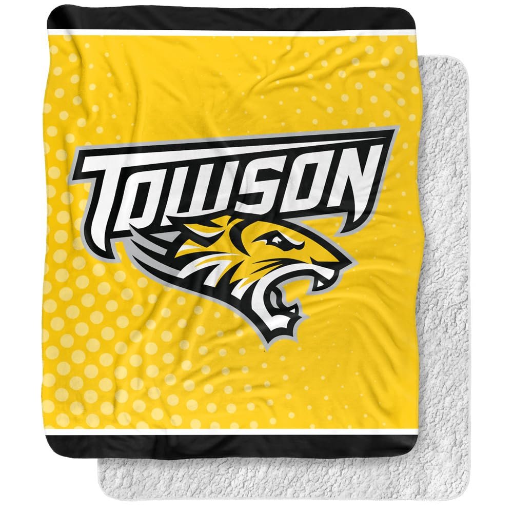 Towson University Blanket, 50"x60" Logo Dots Silky Touch Sherpa Back Super Soft Throw Blanket