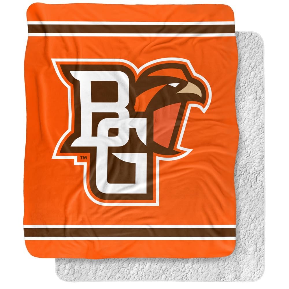 Bowling Green State University Blanket, 50"x60" Primary Logo Stripes Silky Touch Sherpa Back Super Soft Throw Blanket