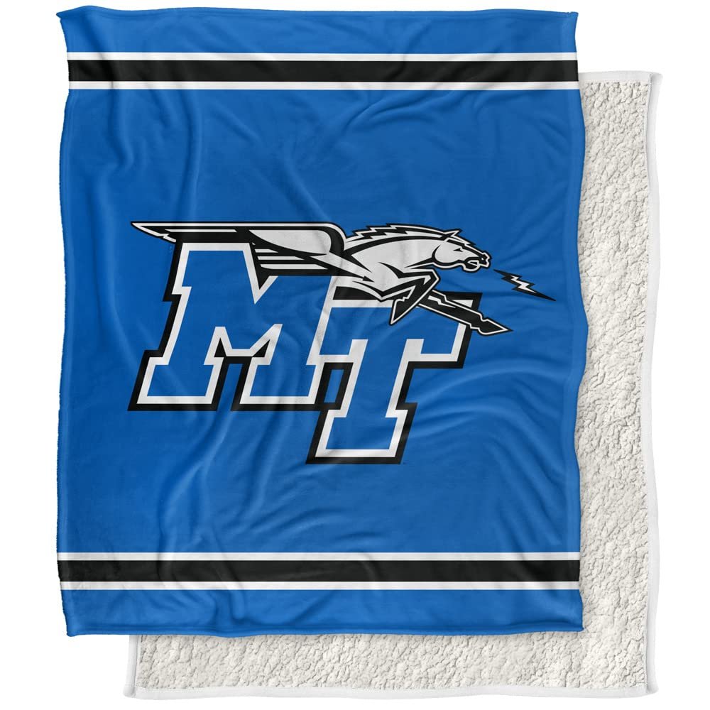Middle Tennessee State University Blanket, 50"x60" Primary Logo Stripes Silky Touch Sherpa Back Super Soft Throw Blanket
