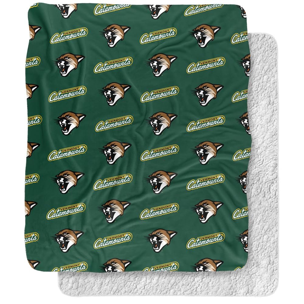 University of Vermont Blanket, 50"x60" Logo Pattern Silky Touch Sherpa Back Super Soft Throw Blanket