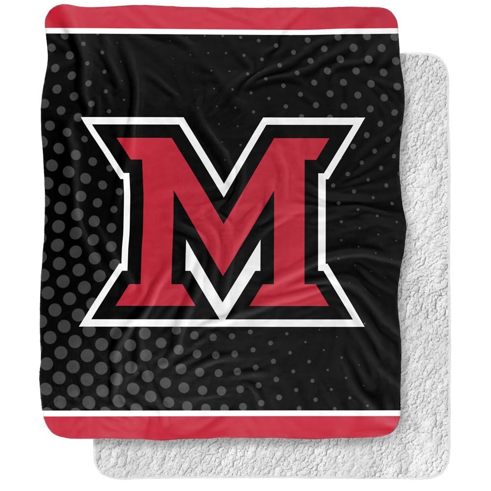 Miami University (Oh) Blanket, 50"x60" Logo Dots Silky Touch Sherpa Back Super Soft Throw Blanket
