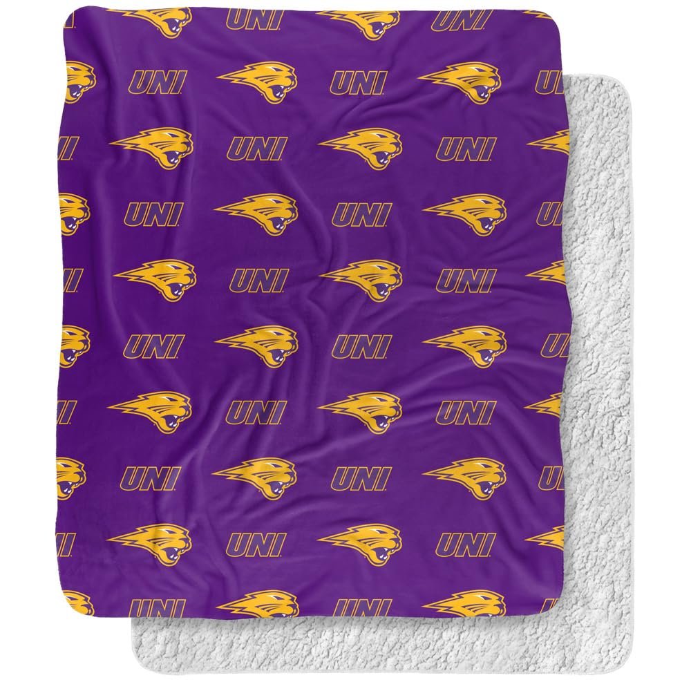 University of Northern Iowa Blanket, 50"x60" Logo Pattern Silky Touch Sherpa Back Super Soft Throw Blanket