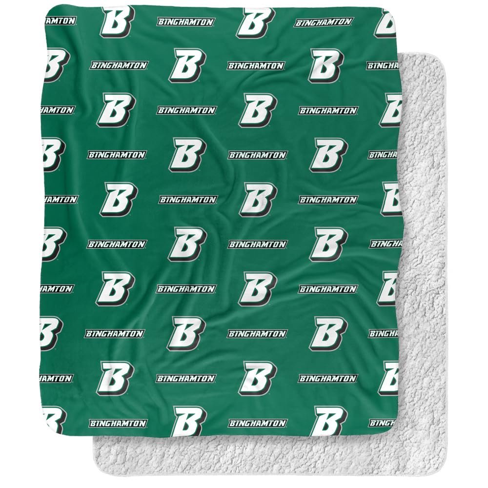 Binghamton University Blanket, 50"x60" Logo Pattern Silky Touch Sherpa Back Super Soft Throw Blanket